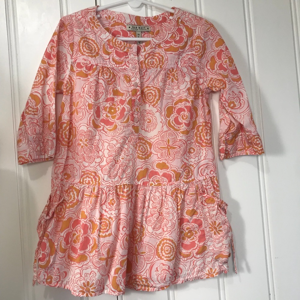 Old navy ruffle tunic pink orange floral girls xs